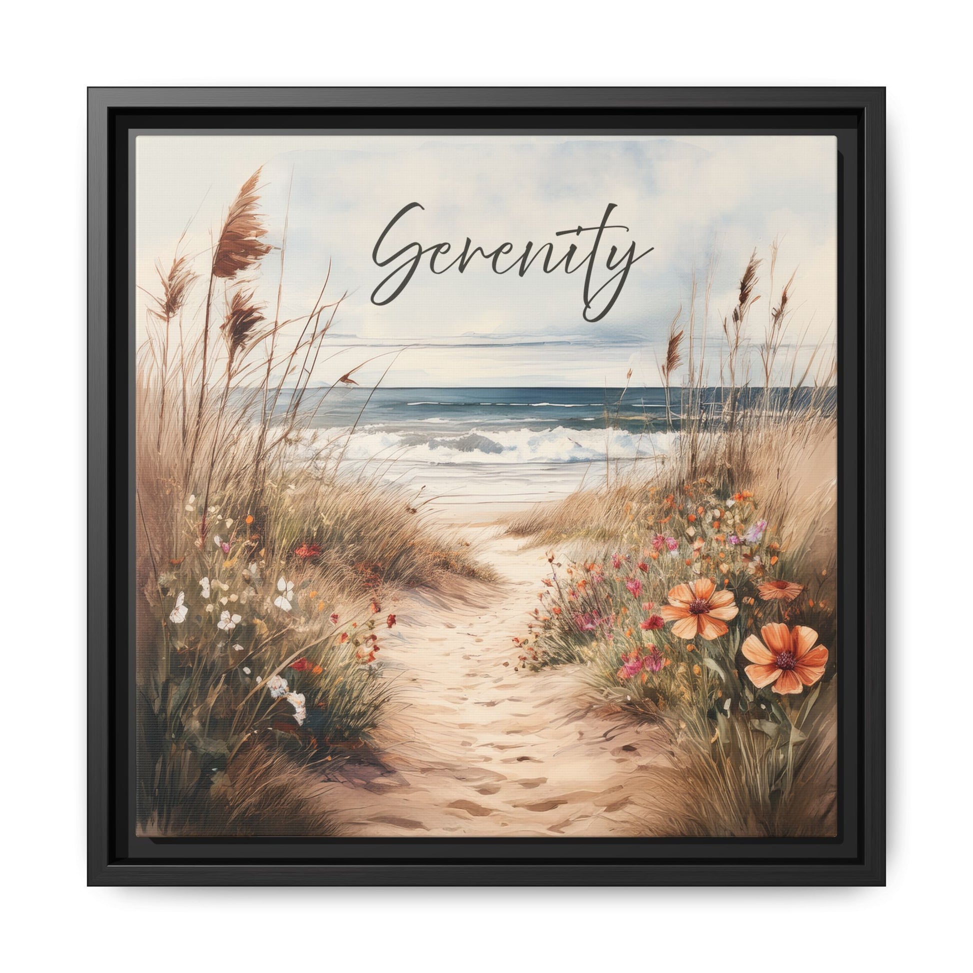 Coastal Serenity Nature-inspired Framed Canvas 14 in. Black