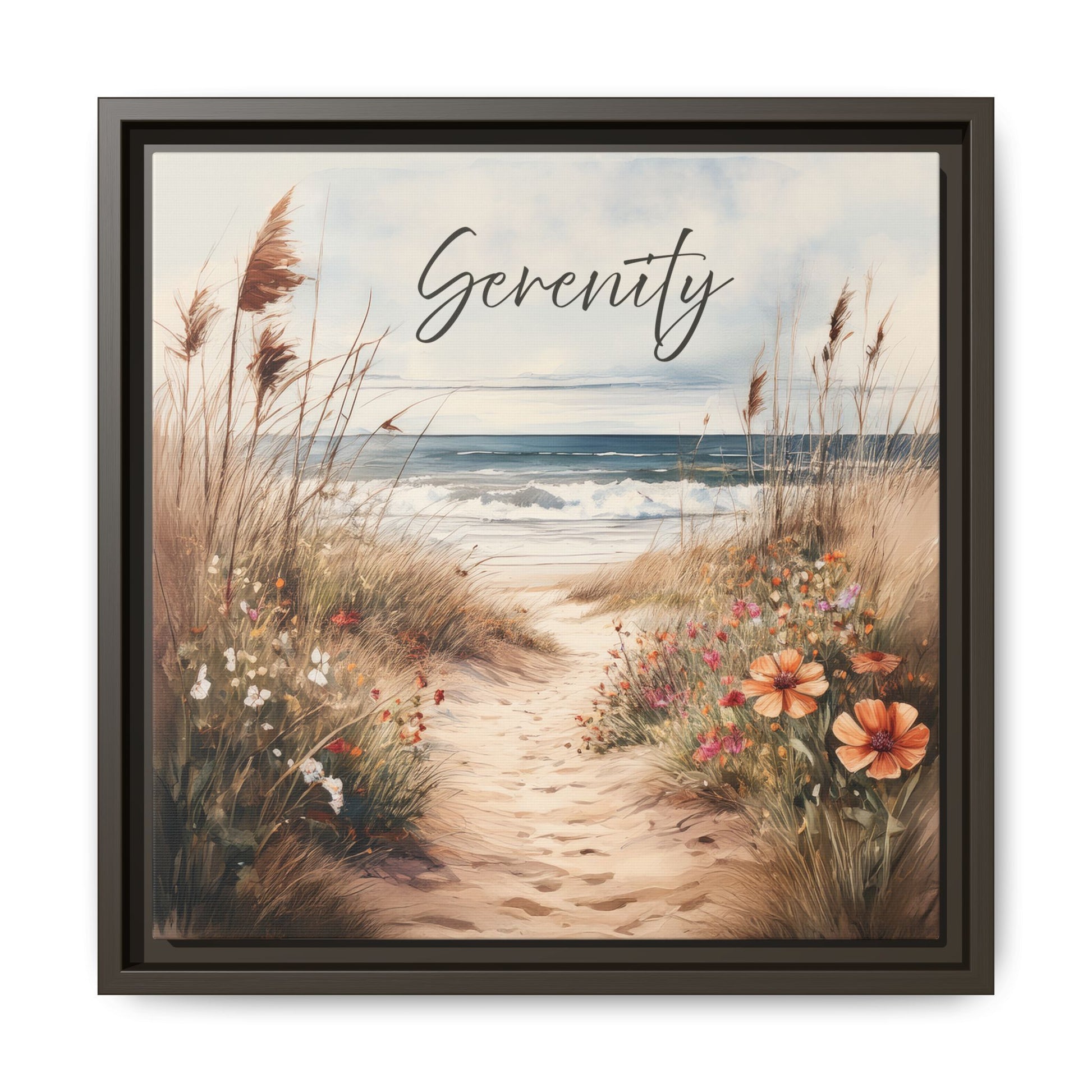 Coastal Serenity Nature-inspired Framed Canvas 14 in. - Espresso