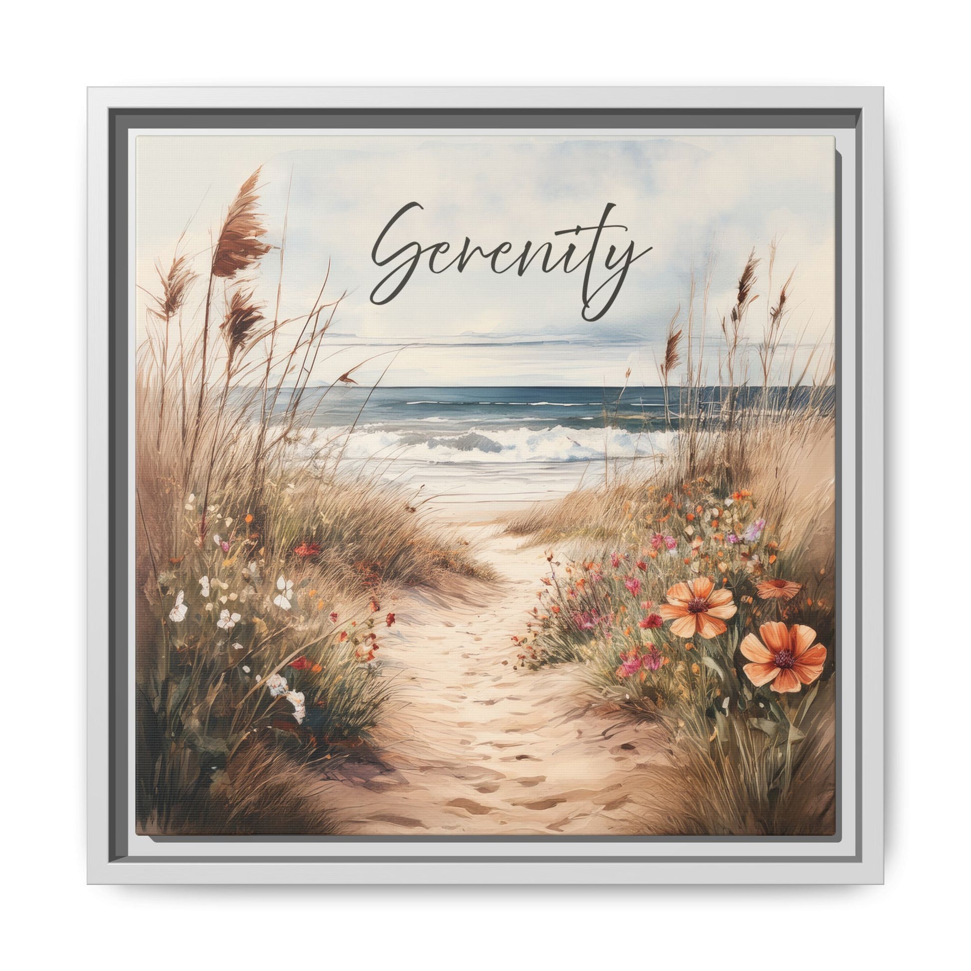 Coastal Serenity Nature-inspired Framed Canvas 14 in. White