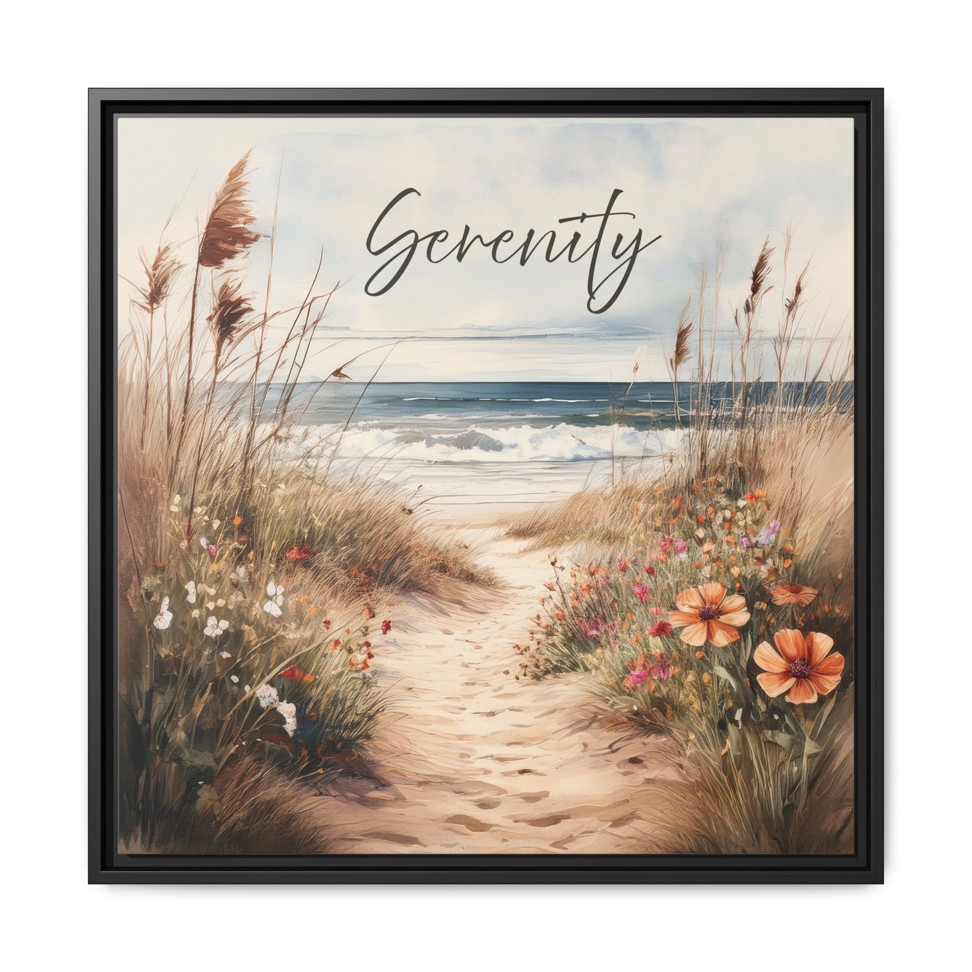 Coastal Serenity Nature-inspired Framed Canvas 24 in. Black