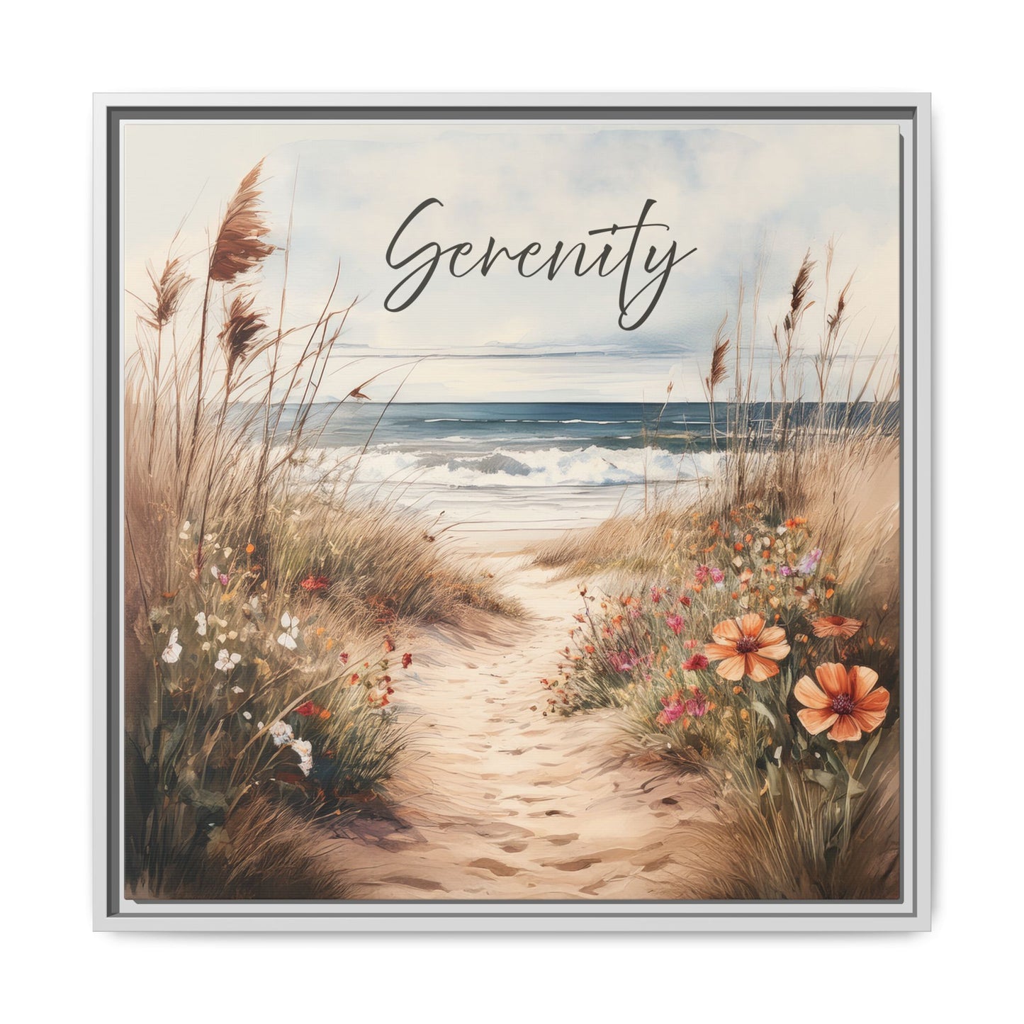 Coastal Serenity Nature-inspired Framed Canvas 24 in. - White