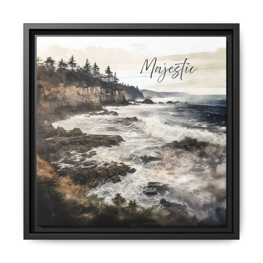 Ocean Wave Majesty Nature-inspired Framed Canvas 14 in. Black