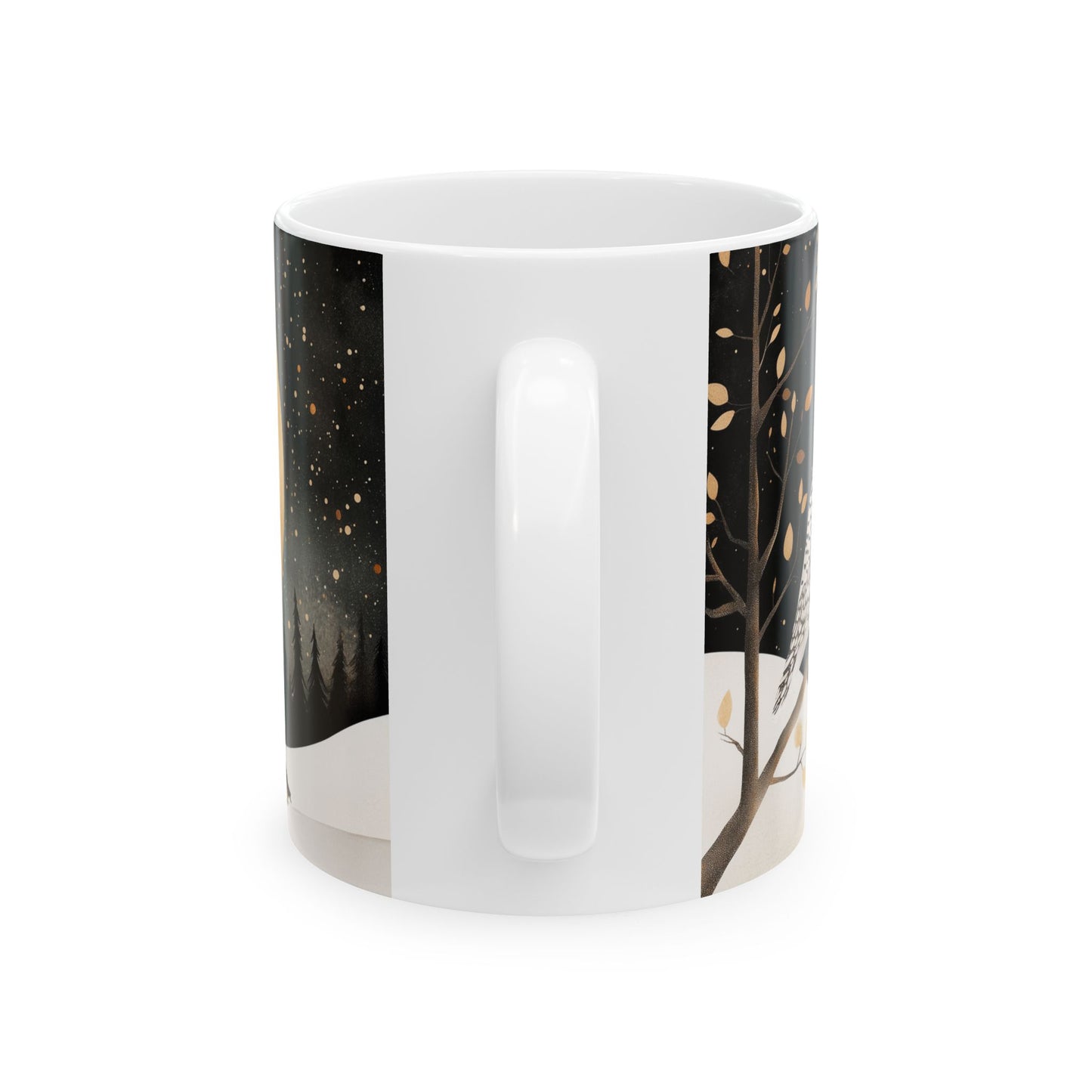 Snowy Owl Moonlit Night Nature-inspired Ceramic Mug - Back