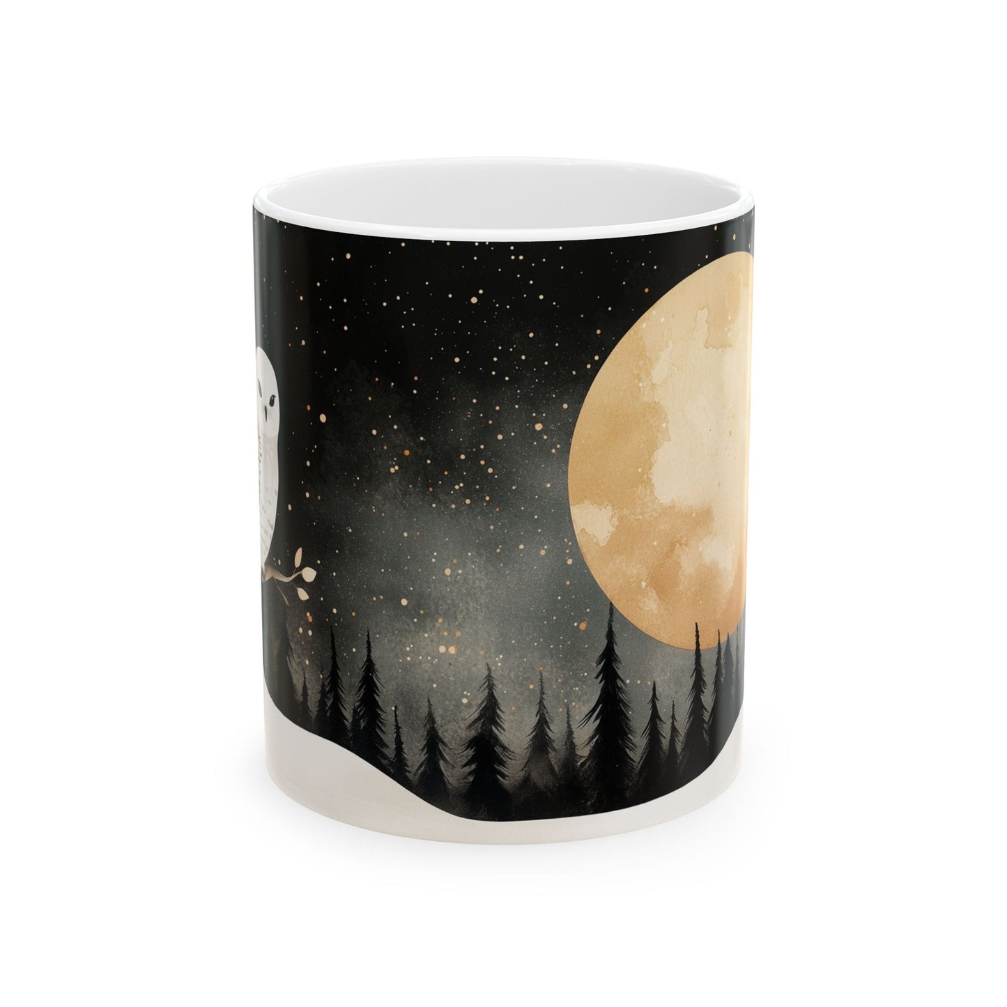 Snowy Owl Moonlit Night Nature-inspired Ceramic Mug - Front