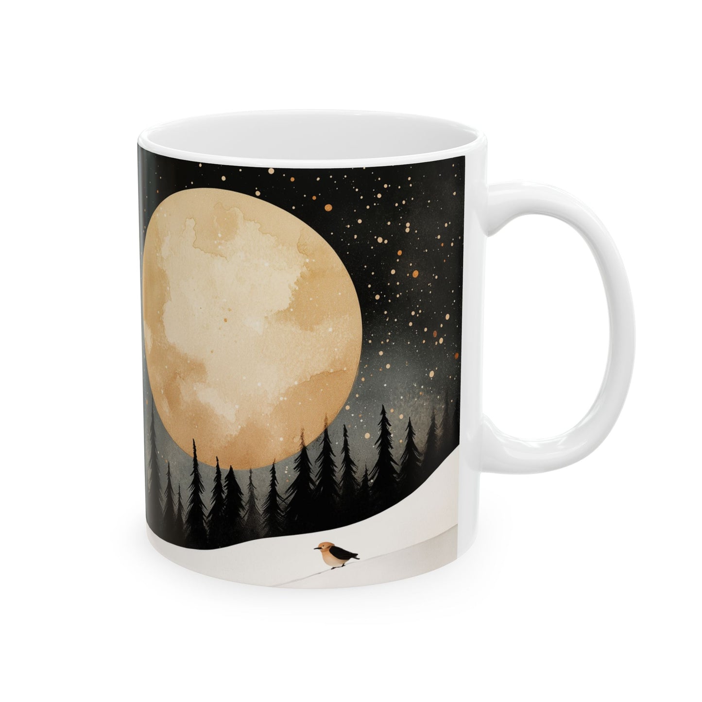 Snowy Owl Moonlit Night Nature-inspired Ceramic Mug - Right