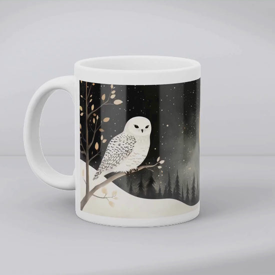 Snowy Owl Moonlit Night Nature-inspired Ceramic Mug - Video