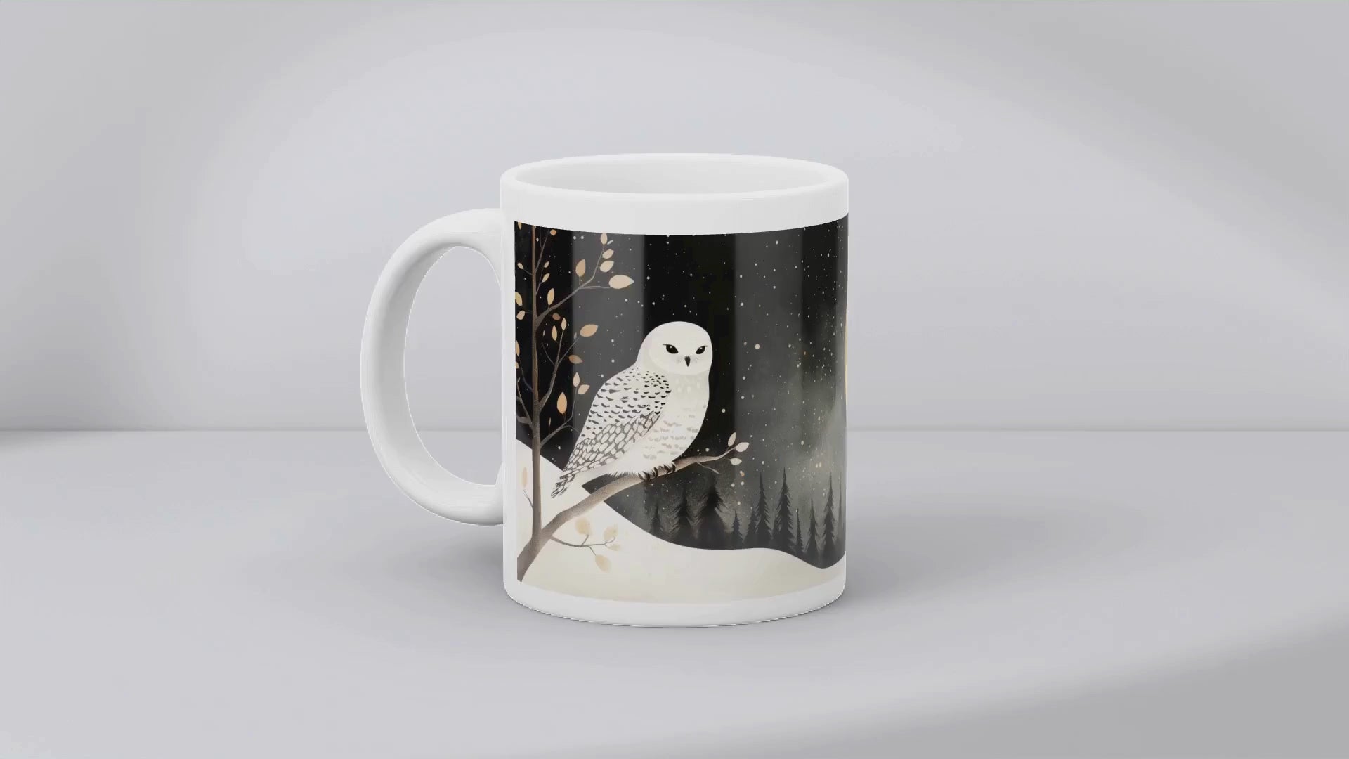 Snowy Owl Moonlit Night Nature-inspired Ceramic Mug - Video