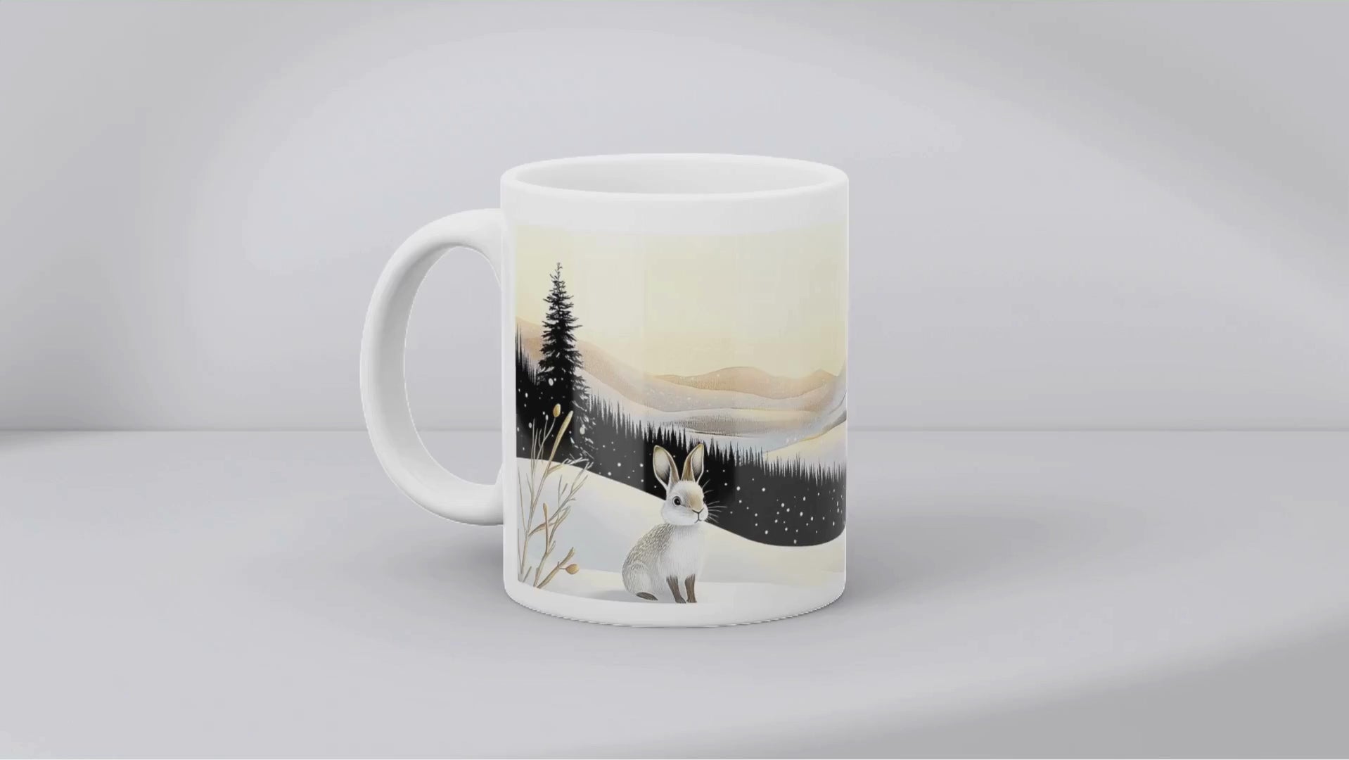 Arctic Hare in Winter Haven Nature-inspired Ceramic Mug - Video